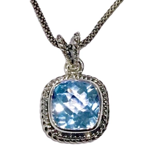 SAMUEL B Cushion Cut Blue Topaz & Popcorn Necklace - Picture 13 of 14